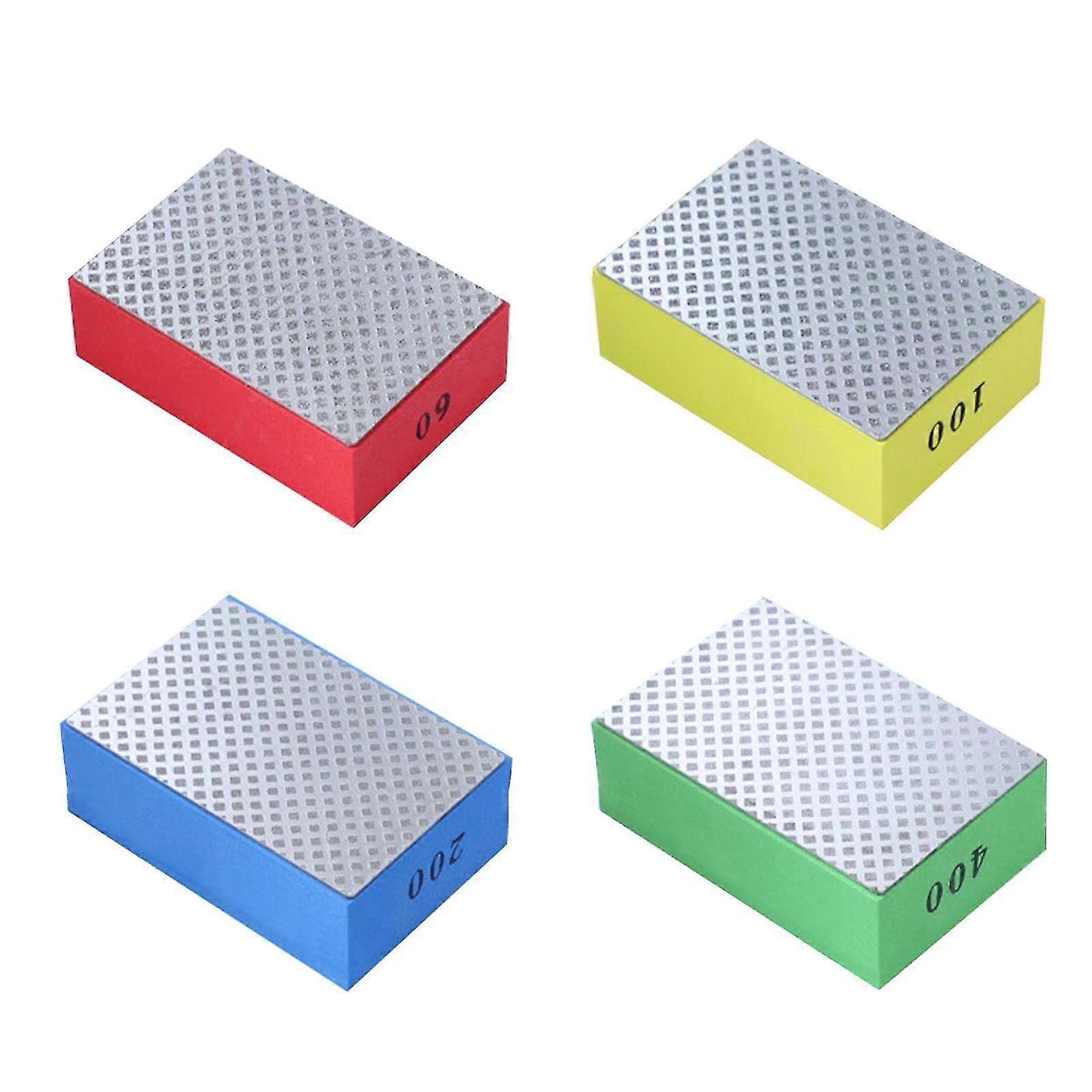 Set of 4 Diamond Sanding Blocks for Glass, Granite, Marble, Stone, Ceramics (Silver Side, Size: 60#, 100#, 200#, 400#)
