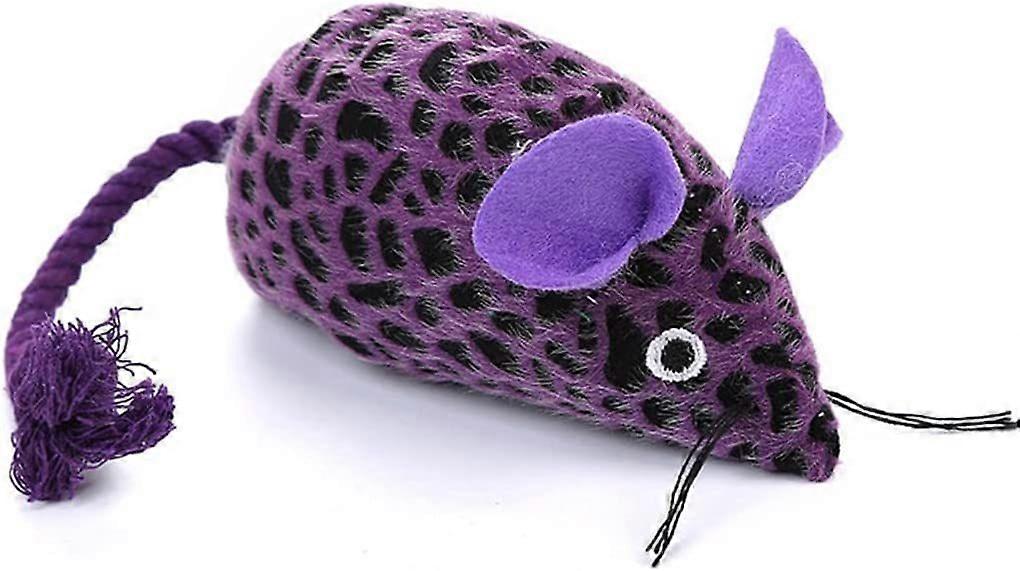 Cat Mouse Toy Plush - Leopard Print Interactive Kitten Teething Toy Cat Chew Toy Pet Teaser Training Toy Catnip Toy for Indoor Cats Purple -