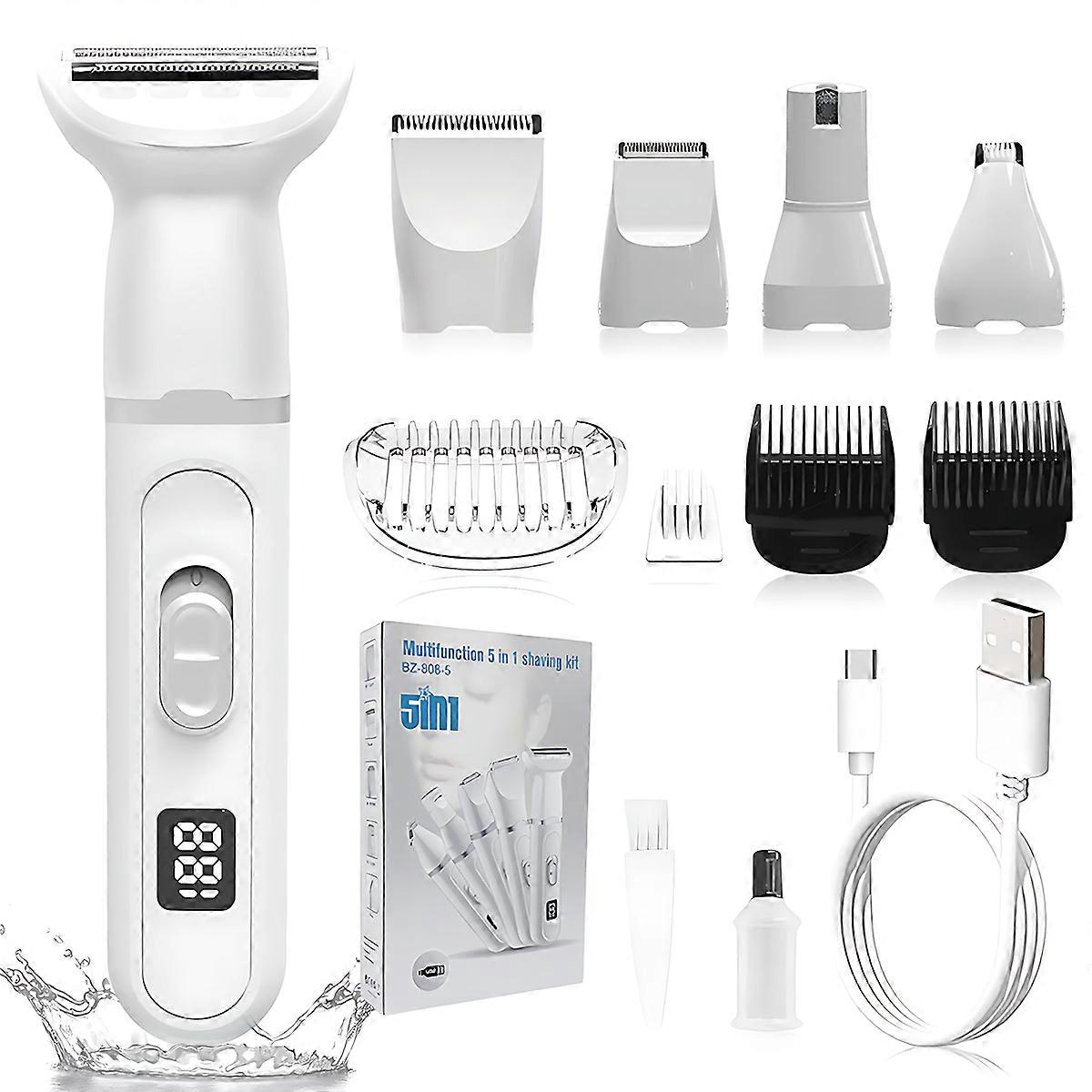 女性用電動カミソリ、5-in-1ビキニトリマー、ウェット&ドライ脱毛キット