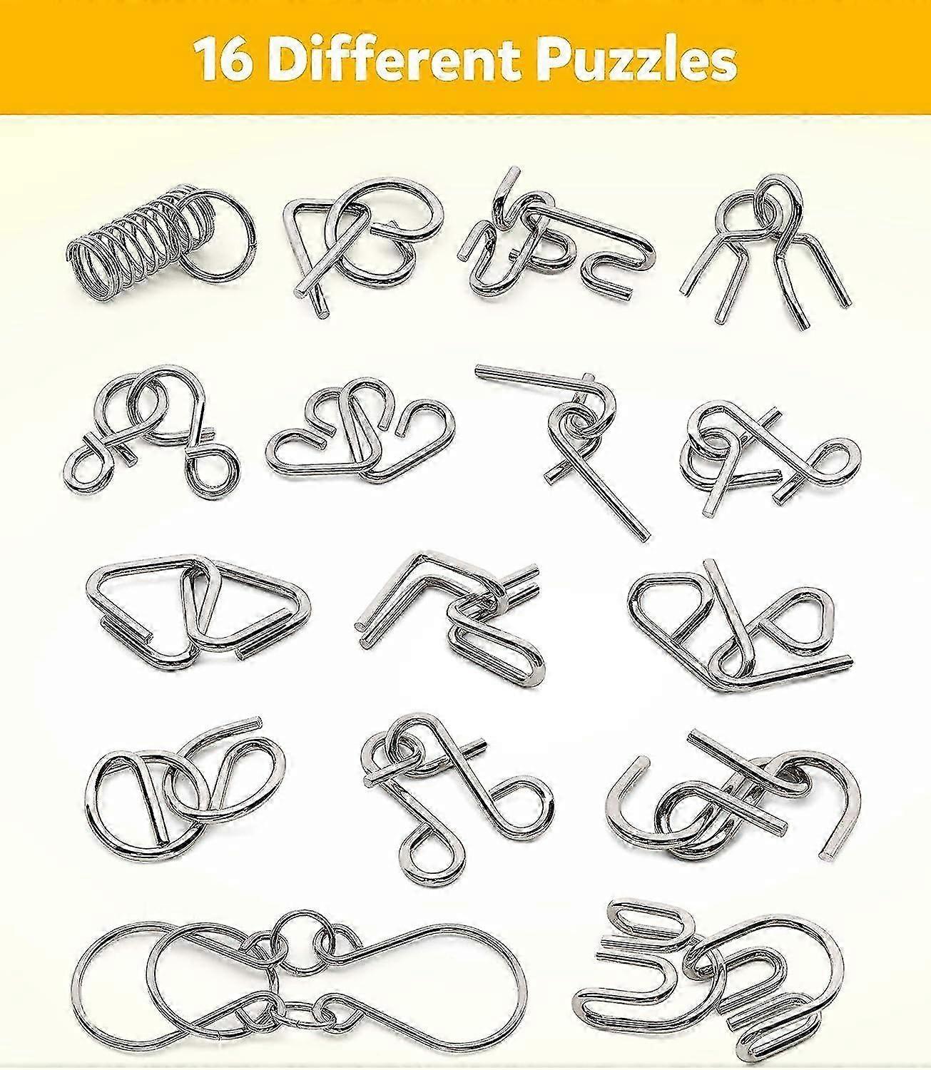 Metal Wire Puzzle Set Of 16 Brain Teaser Iq Test Disentanglemen Iron Link Unlock Party Favor Kids Adults Challenge
