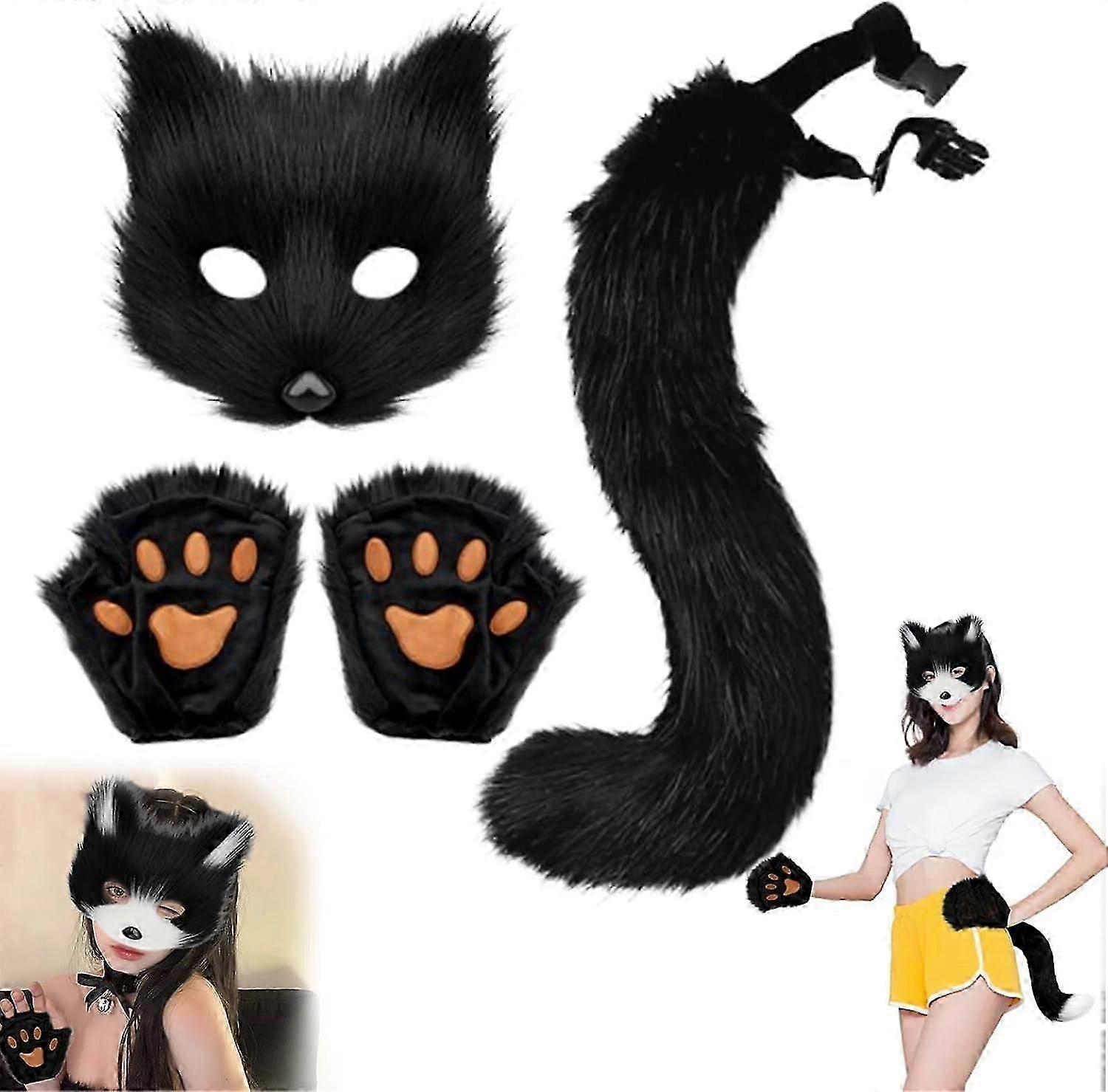 مجموعة قناع القط هالوين ، زي فروي ، زي الثعلب تأثيري زي ، هالوين ، ذيل الثعلب تأثيري ، قناع ثعلب هالوين ، كرنفال هالوين حزب تأثيري