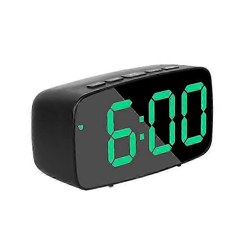 Mirror Bedside Alarm Clock Battery Plug-In Dual-Purpose LED Clock, Colour: Arc-shaped Black Shell (Black Surface Green Light)-Yvan