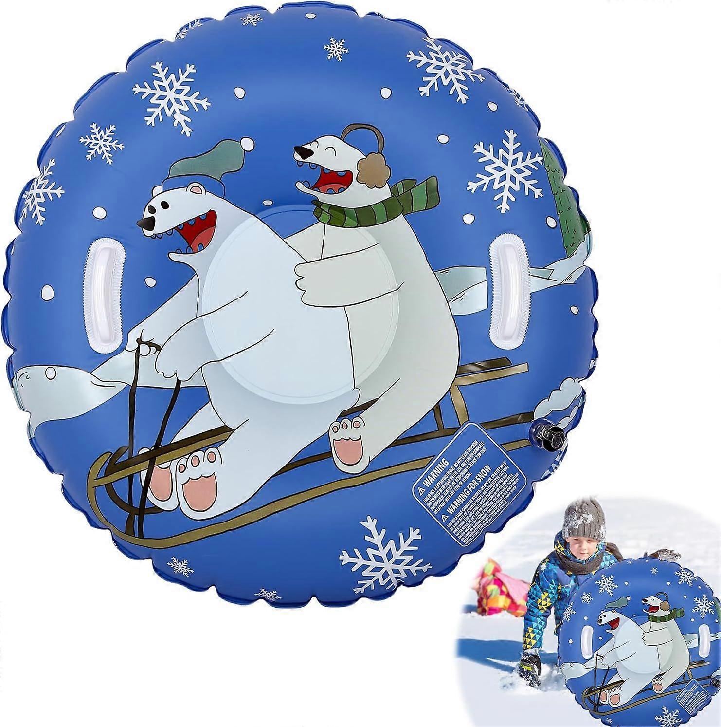 Inflatable Snow Sled Tube 90cm Heavy Duty Snow Sled with Handle for Kids Adults Thickened Snow Sled Tube for Sledding Skating Skiing Winter Snow Toys