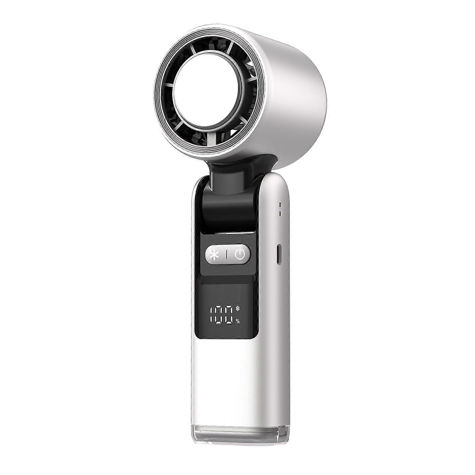 Portable Handheld High Speed Cooling Fan 100 Speed Adjustable Mini Cooling Fan Rechargeable Folding Fan for Camping Silver white
