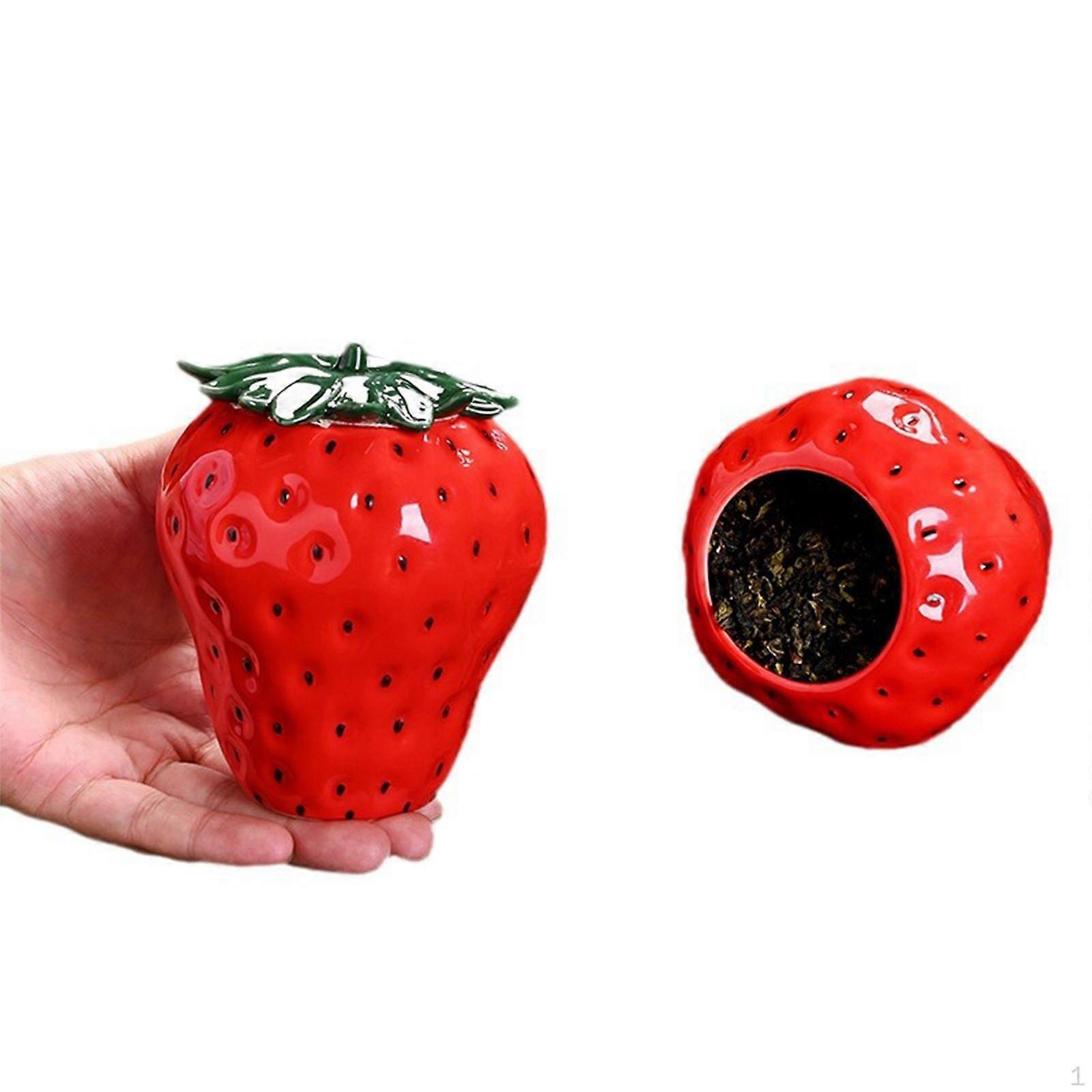 Ceramic Airtight Jar Tea Caddy Strawberry Shape Farmhouse Beans Sugar Multipurpose Flour Storage