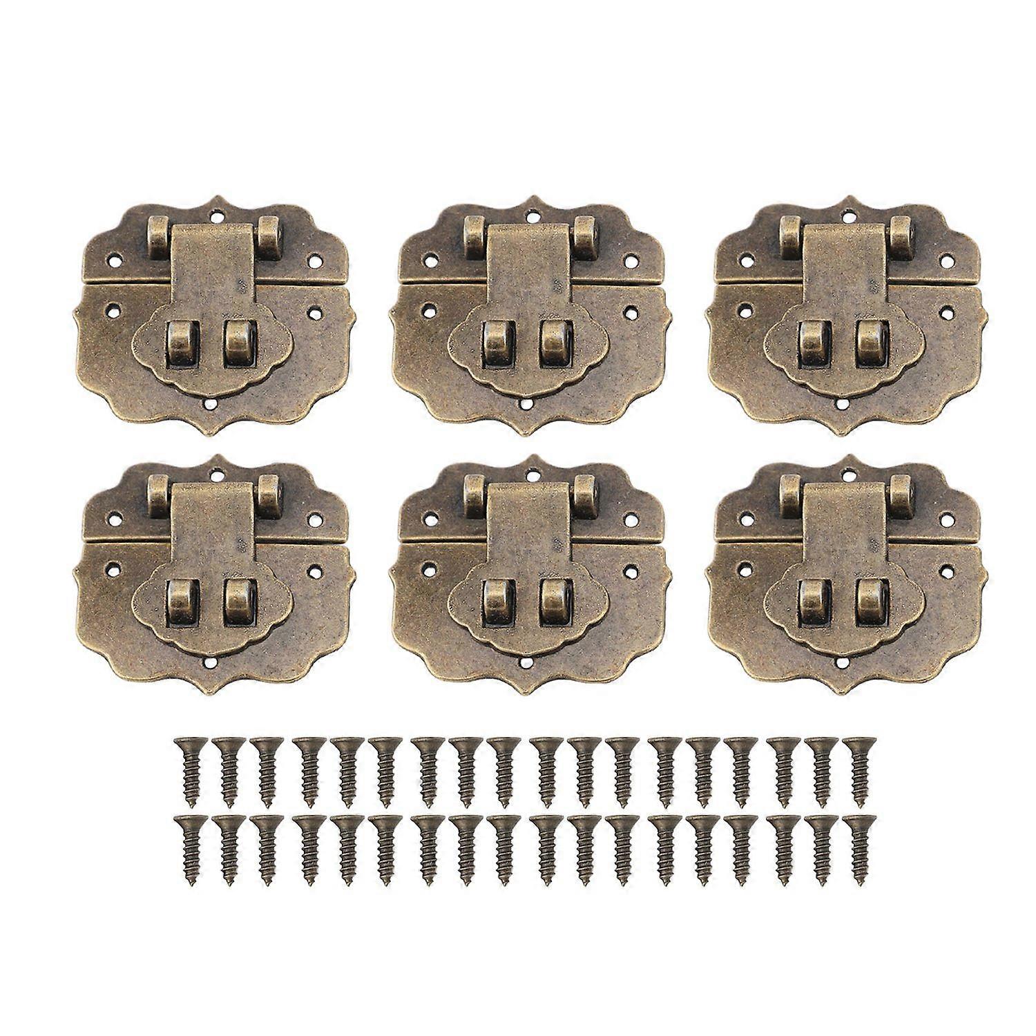 6 Set Jewelry Box Hasp Latch 2 Hole Retro Antique Decorative for Wooden Case with Screws S