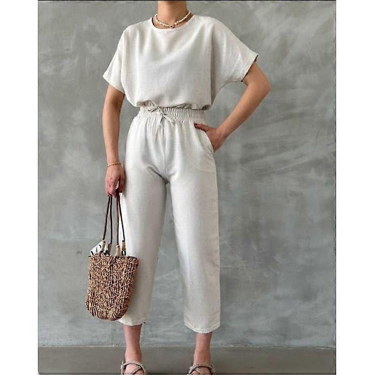 Womens Short Sleeve Linen Set Top/pants