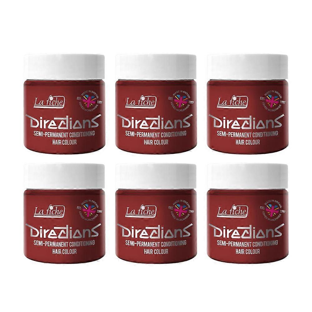 6 x La Riche Directions Semi-Permanent Hair Color 100ml Tubs - Pillarbox Red