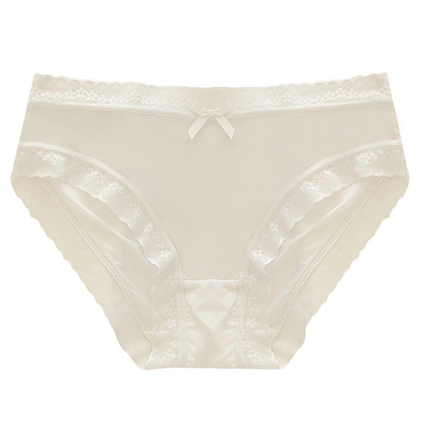 Naiset Rusetti Keskivyötärö Alushousut Alusvaatteet No Show Saumaton Jääsilkki Pikkuhousut kanssa Kampasimpukka Kukka Pitsi Trimma Alushousut Valkoinen L