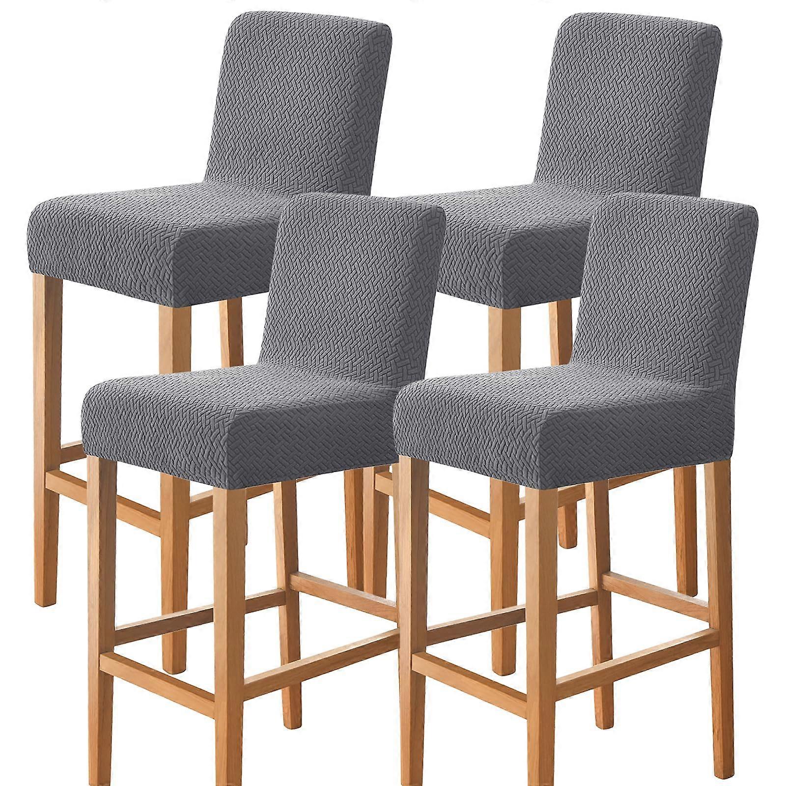 Stretch Bar Stool Covers 4 Pack Pub Counter Height With Back Seat Slipcover Washable Elastic Bottom Dark Grey