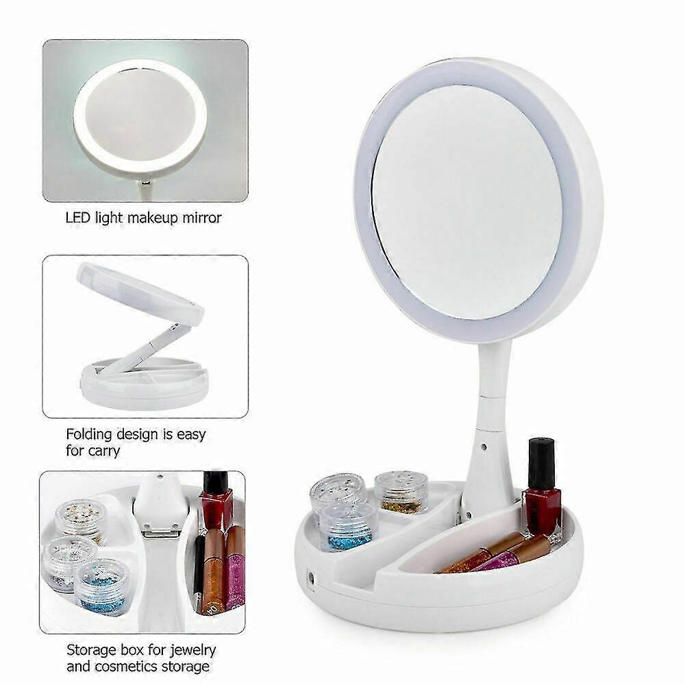 Led Folding Double Side Make Up Mirror 10x Magnification Illuminated Cosmetic