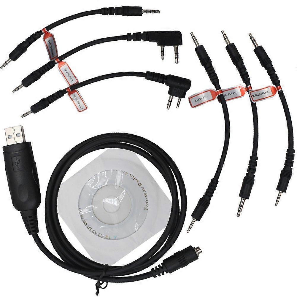 6 in 1 USB Program Programming Cable Two Way Radio Ham Radio Walkie Talkies Lead Adapter for Motorola HYT Icom Baofeng Puxing Kenwood Yaesu