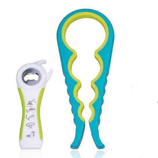 Set of 2, 5 in 1 Multifunctional Can Opener, Multi Kitchen Tool Bottle Opener, Easy Can Opener for Low Hands, Arthritis, Elderly, Women, Blue