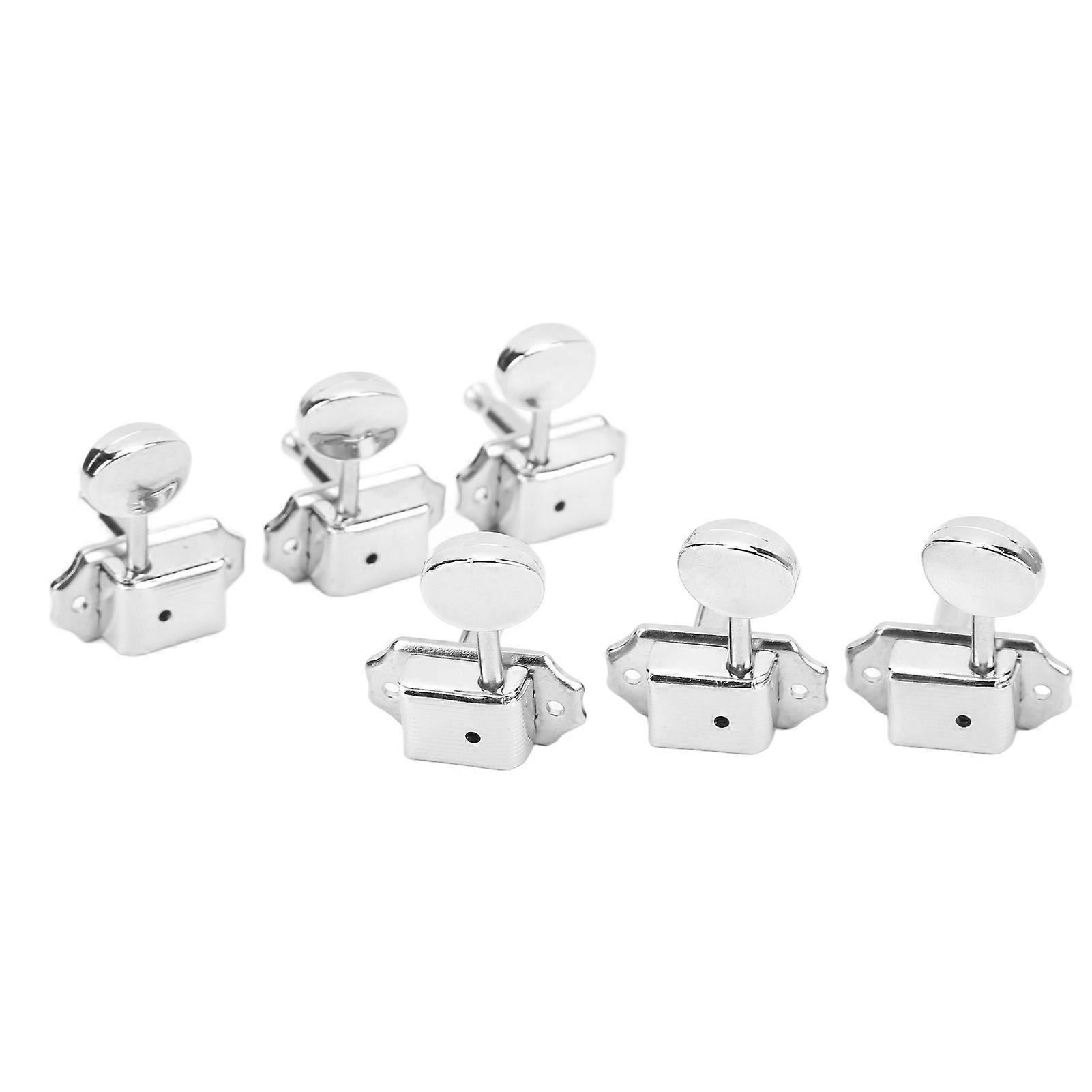 6Pcs String Tuning Key Oval Retro 1:15 Gear Ratio Semi Closed Guitar Tuning Keys Silver 3L3R 