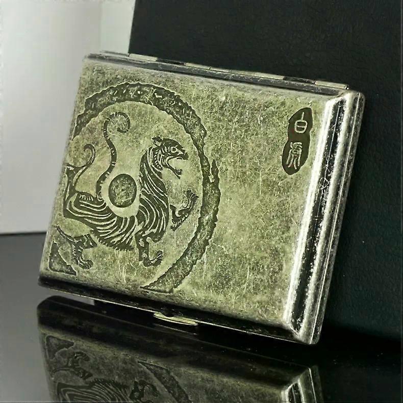 Suncha Cigarette Box 16 Pcs Brass Four Sacred Beasts Metal Retro Ultra-Thin High-End Portable Cigarette Box Male Cigarette Holder