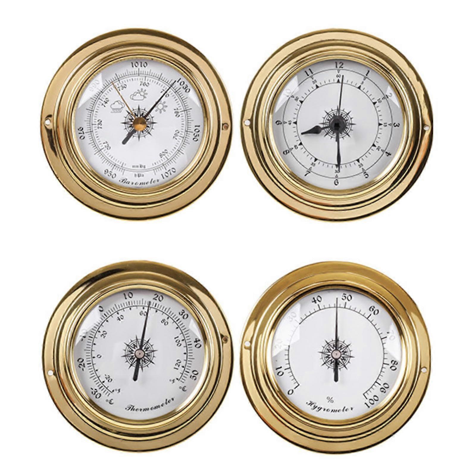4Pcs/Set Barometer Thermometer Hygrometer Clock, Barometers for The Home, 98mm Outdoor Fishing Barometer, for for Home Wall, Office