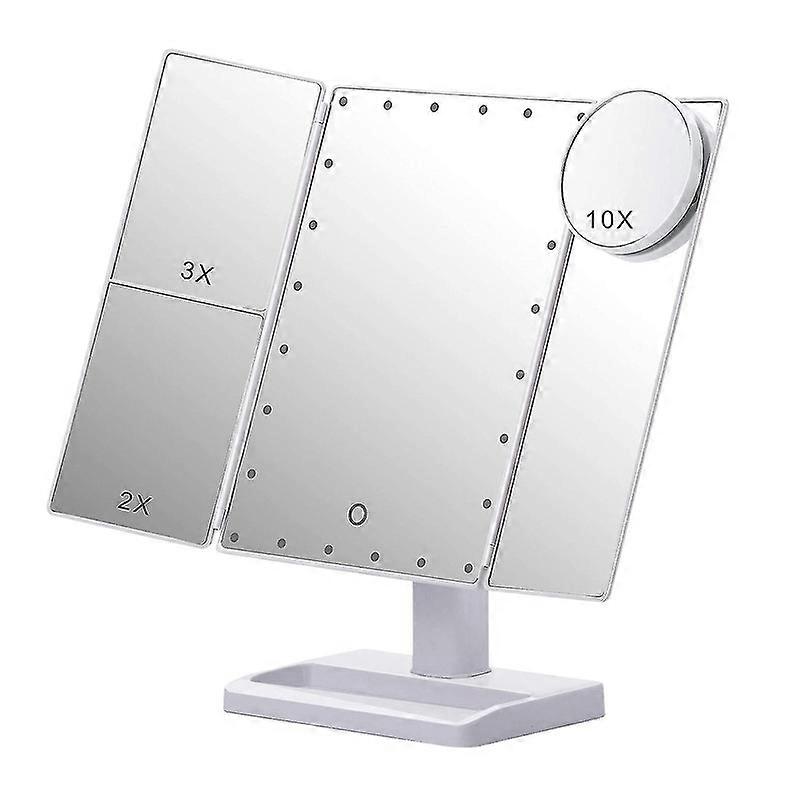 Trifold Makeup Mirror With 22 Led Lights,10x/3x/2x Magnification Portable Fold Lighted Table Desk C (haoyi--