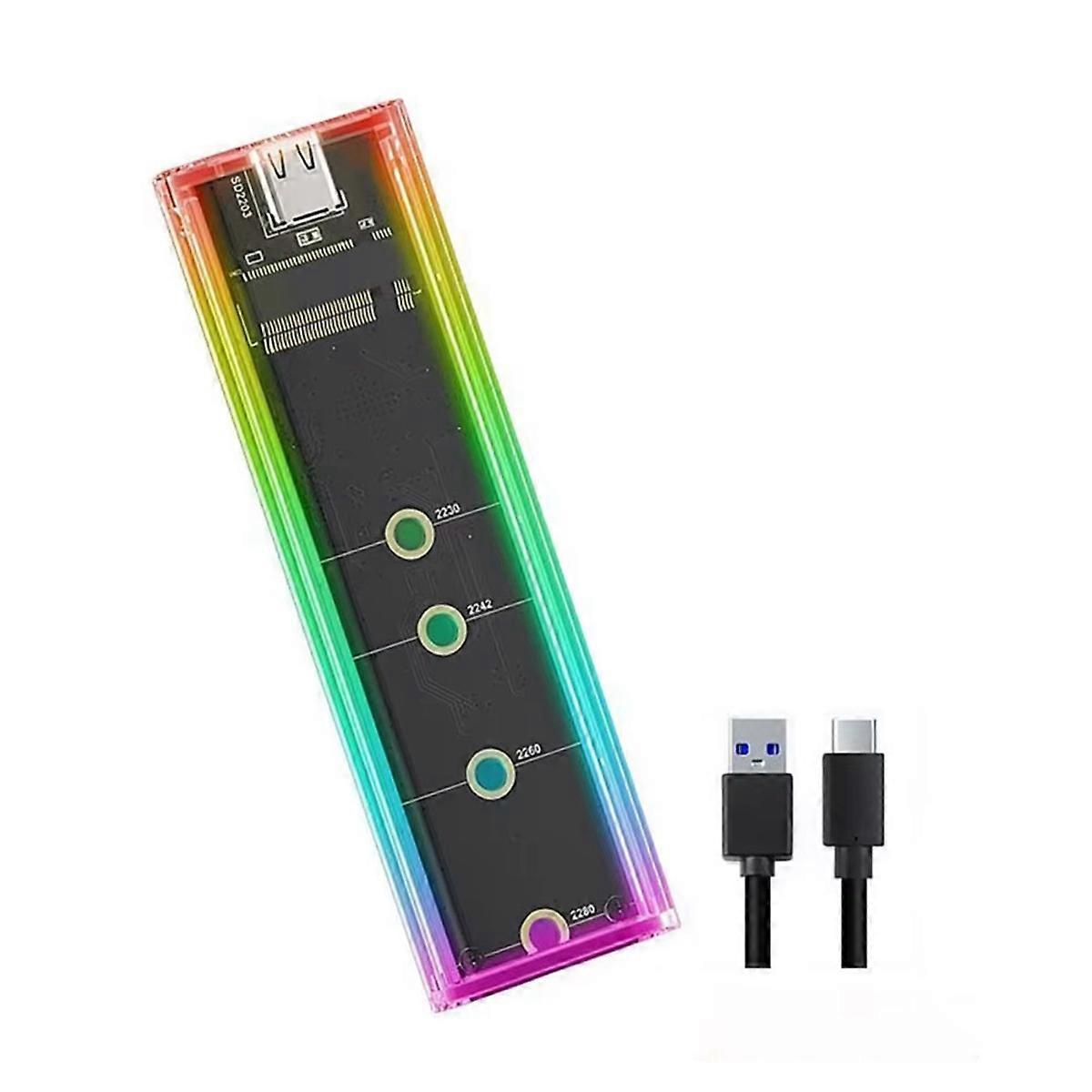 RGB M.2 NVMe SATA SSD Enclosure 10gbps Dual Protocol NVME/NGFF Hard Drive Box for M/B Key SSD 2230 2242 2260 2280