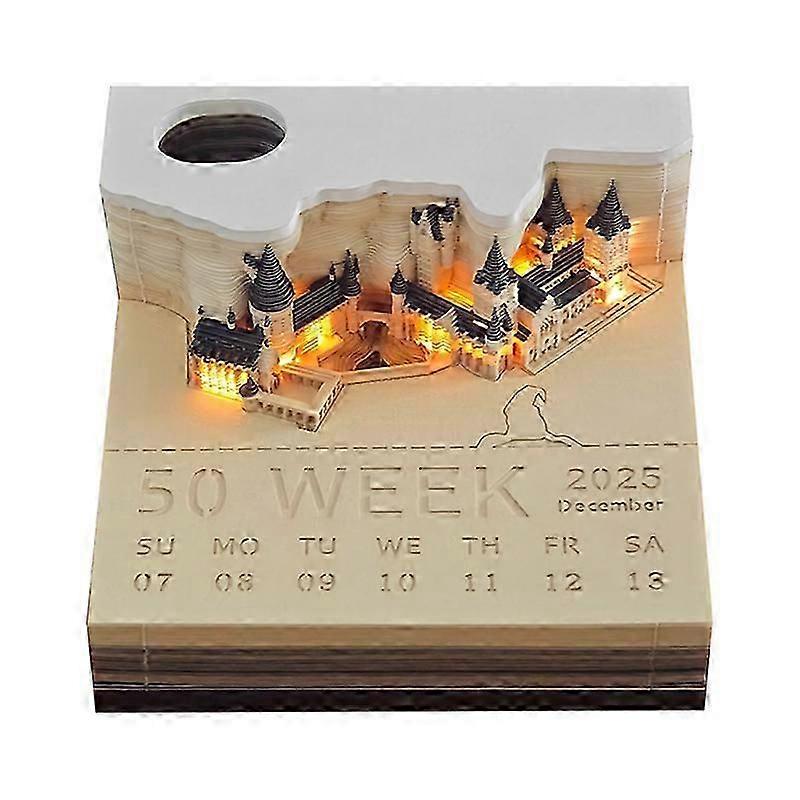 Castl Desk Calendar With LED Lights 2025 Calendar Memo Pad Creative Desk Calendar DIY Notes Notepad 3D Art Calendar Paper