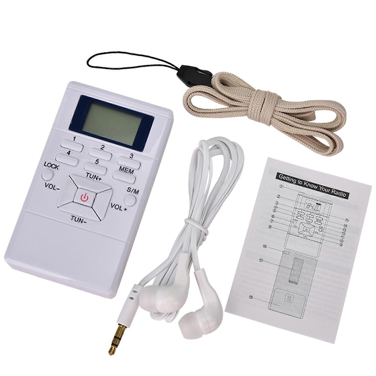 Mini Radio Frequency Modulation LCD FM Radio Digital Signal Processing Portable Wireless Receiver With Stereo Earphone White