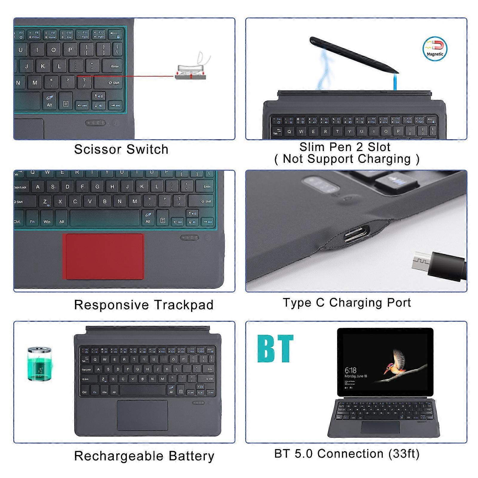 Tablet Keyboard Ergonomic Portable Bluetooth Tablet Leather Case Keyboard for Go 1 2 3 for Win Systems