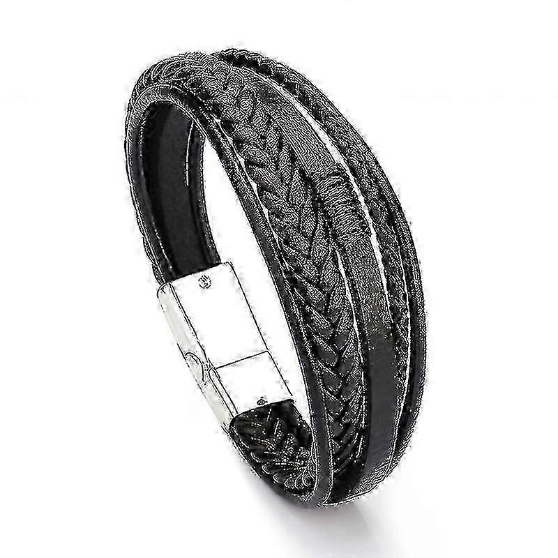 ファッションカップルレザーブレスレット手織りコードメンズジュエリークリスマスギフトブラックシルバー