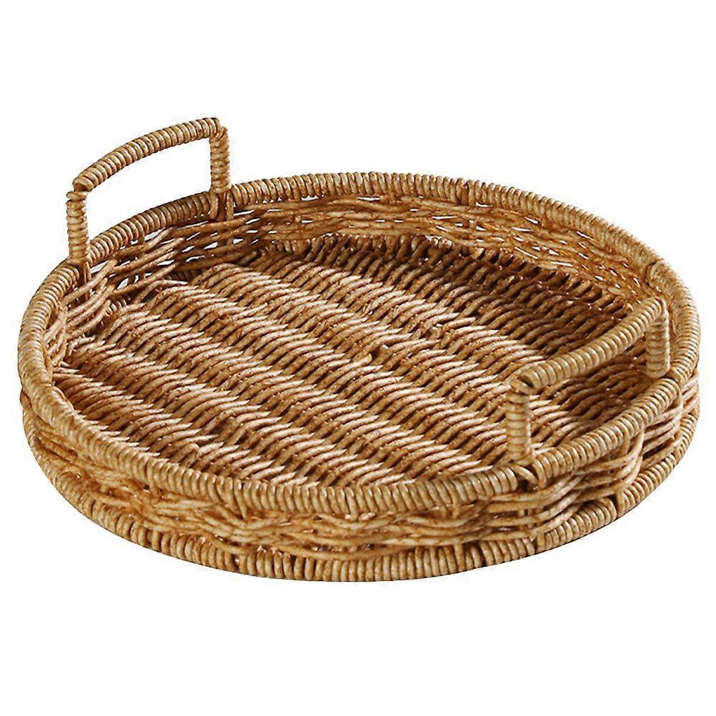 Woven Storage Basket With Handle Imitation Rattan Bread Basket Snack Serving Tray