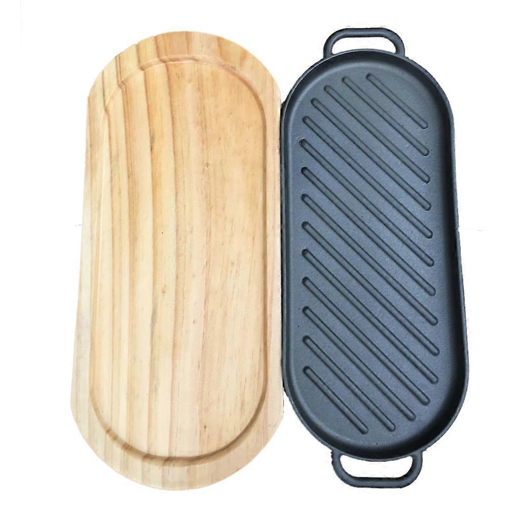 Non Stick Steak Plate Frying Pan for Home Cooking 44x19x5cm Cast Iron Construction 1Set
