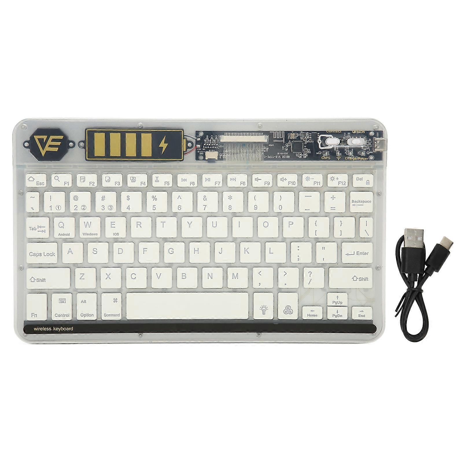 10in Transparent Wireless Bluetooth Keyboard Multi Device Connect Backlight Ultra Thin Tablet Keyboard for Laptops Phones White