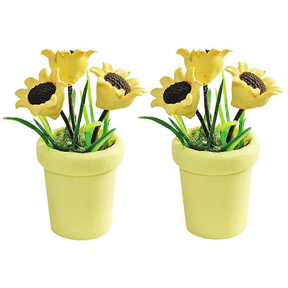 Simulated Bonsai Mini Bonsai Prop Doll House Scene Modern Design 3.50X1.70X1.50CM Yellow 2Pcs