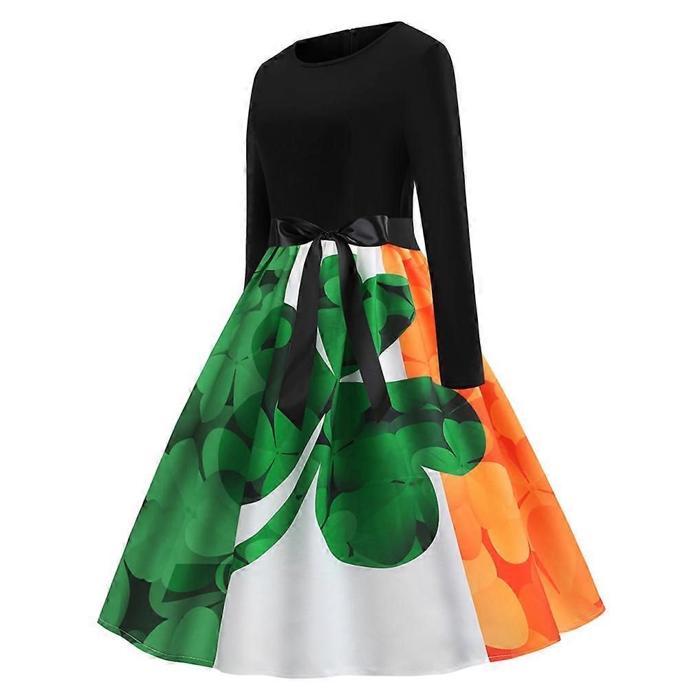 Patty's Day Dress Women Fashion And Round Neck Contrasting Colors Multi 1Pc
