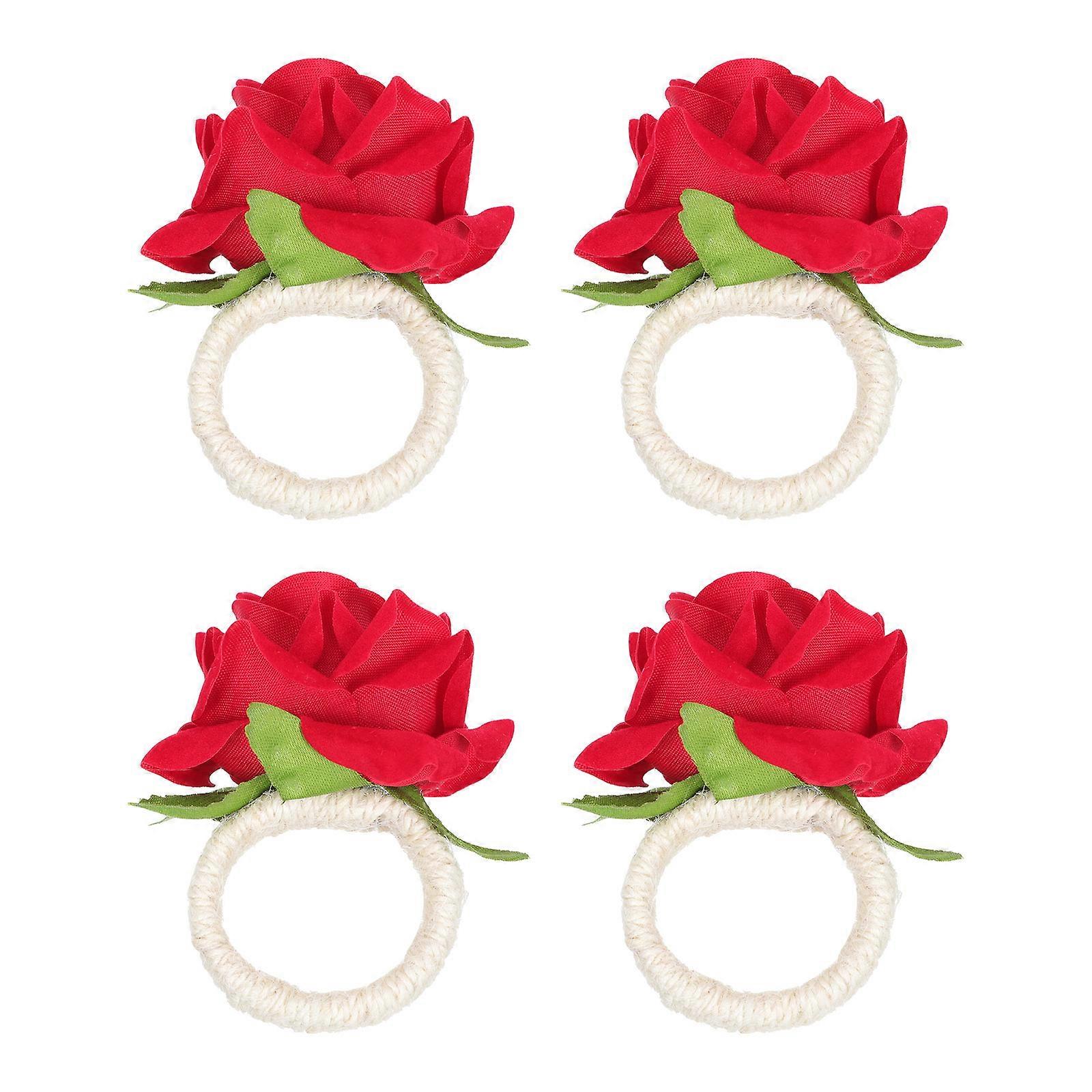 Rose Flower Napkin Buckles Decorative Napkin Rings for Valentine's Day Festive Flavor Addition Red 8x6cm 4Pcs