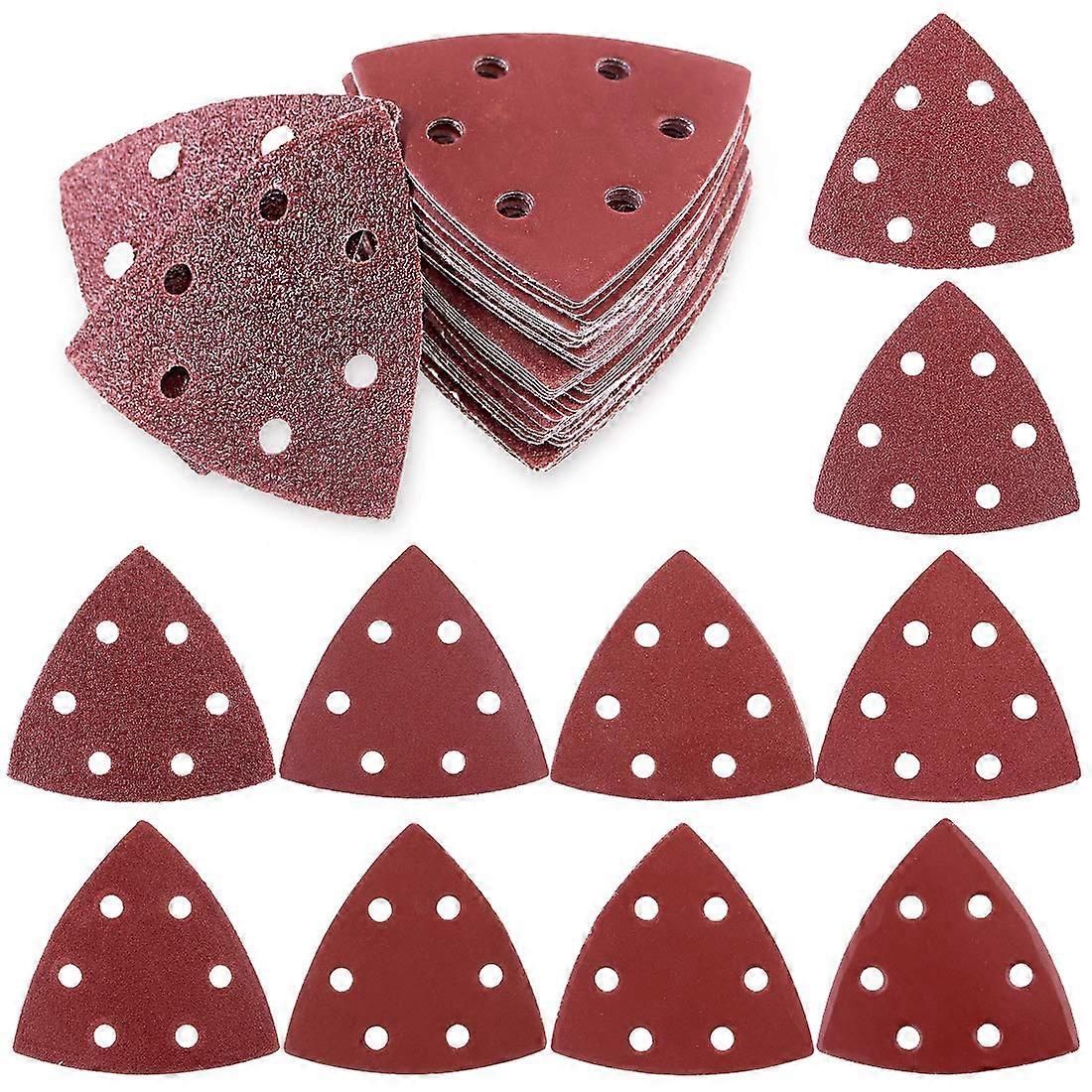 50 Pack 90mm Triangular Hook and Loop Sandpaper (6 Holes)