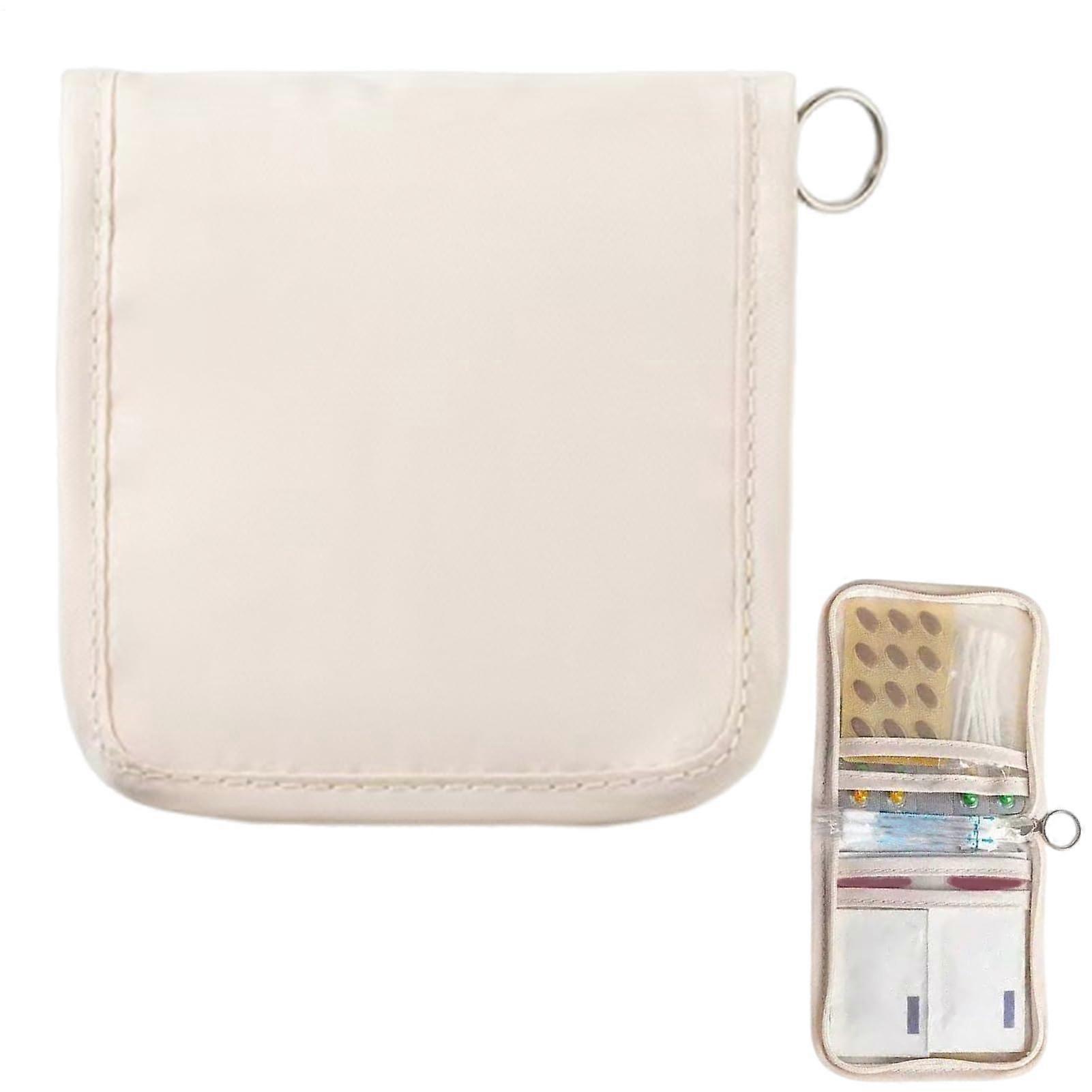 Pill Bag for On the Go Travel Pill Box with Zip Portable Medicine Container Foldable Organizer (Cream)