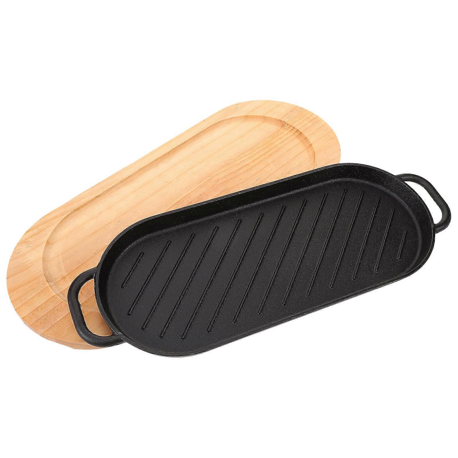 Steak Serving Plate Cast Iron Frying Pan for Hotels Rectangular Shape Double Handle .50X17.00X1.50CM 1 Set