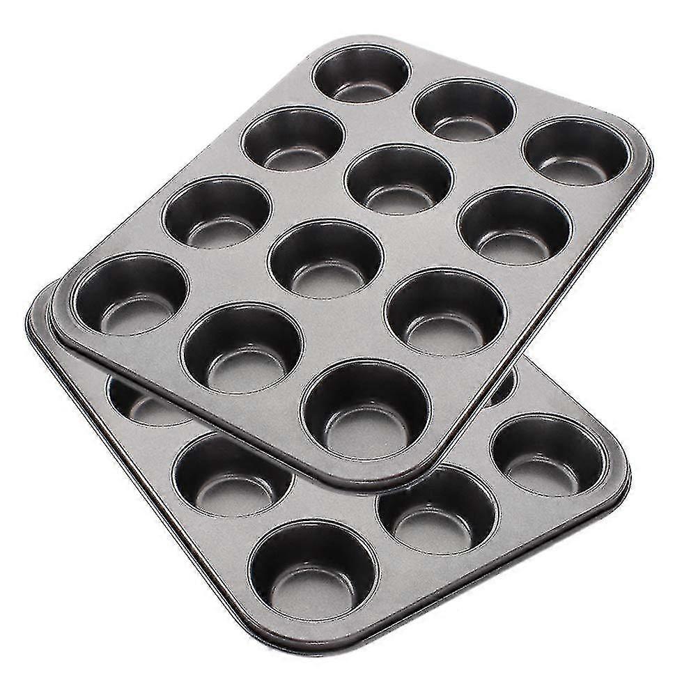 2er Pack 12 Muffin Kuchen Pfanne Backblech, Pudding Backform, Kohlenstoffstahl Muffin Cupcake