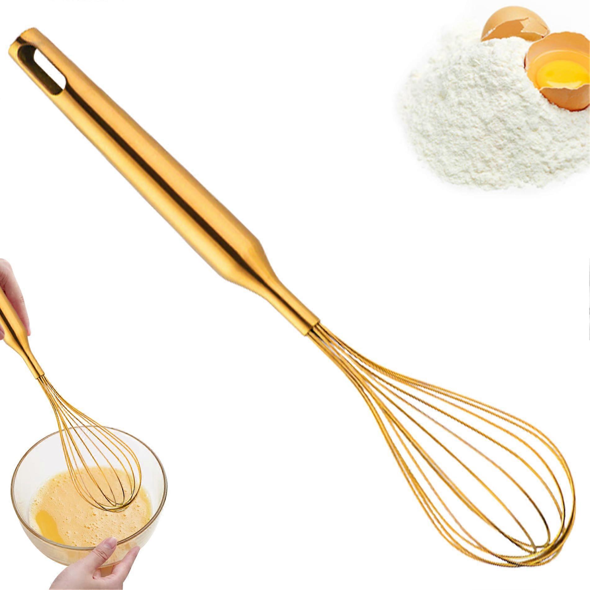 12 Inch Egg Whisk Egg Mock Stainless Steel Dough Whisk with Handle and Hanging Hole 12 Wire Gold Whisk
