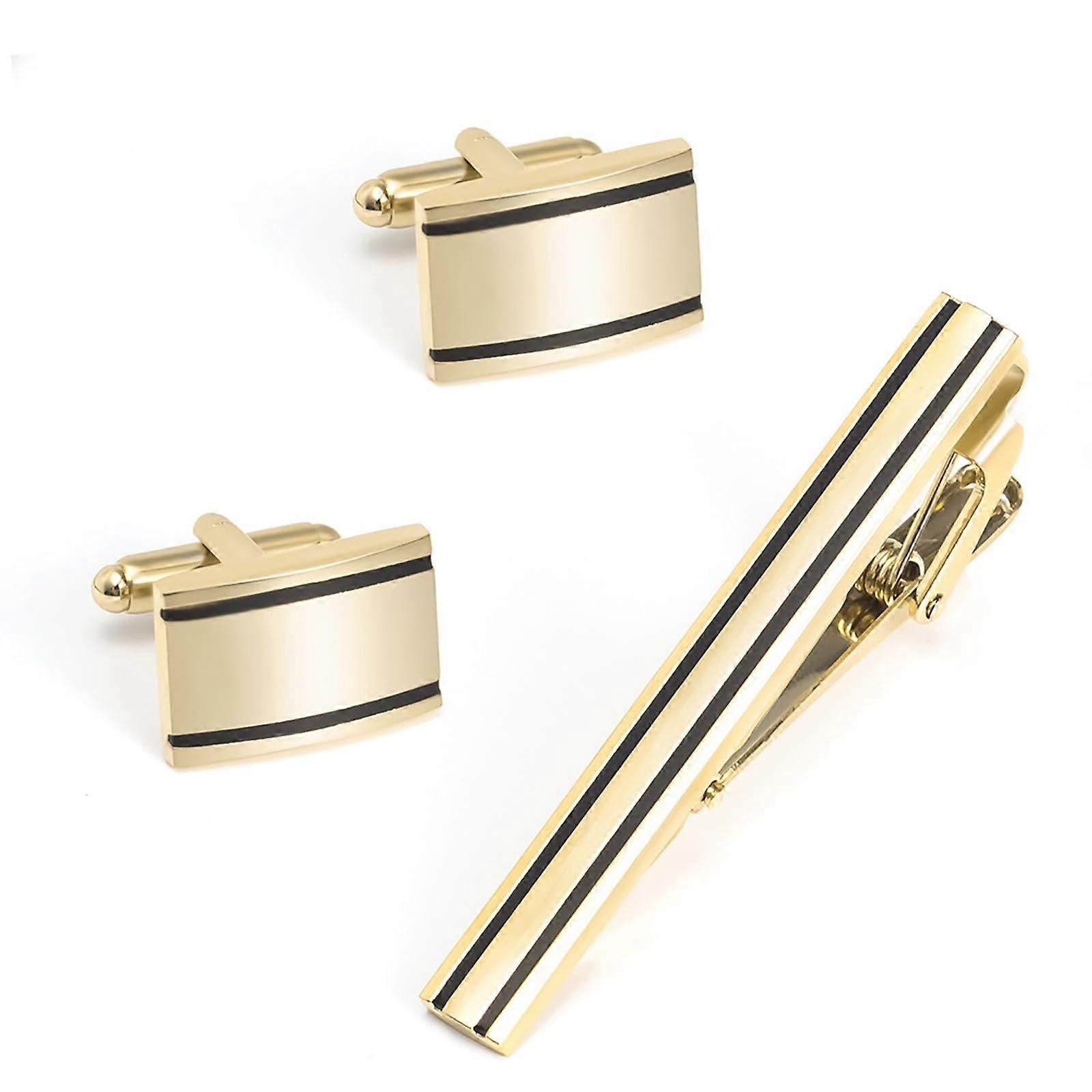 Cufflinks and Tie Clip Set Striped Brushed Cufflinks Tie Clip Cufflinks Set One Size gold