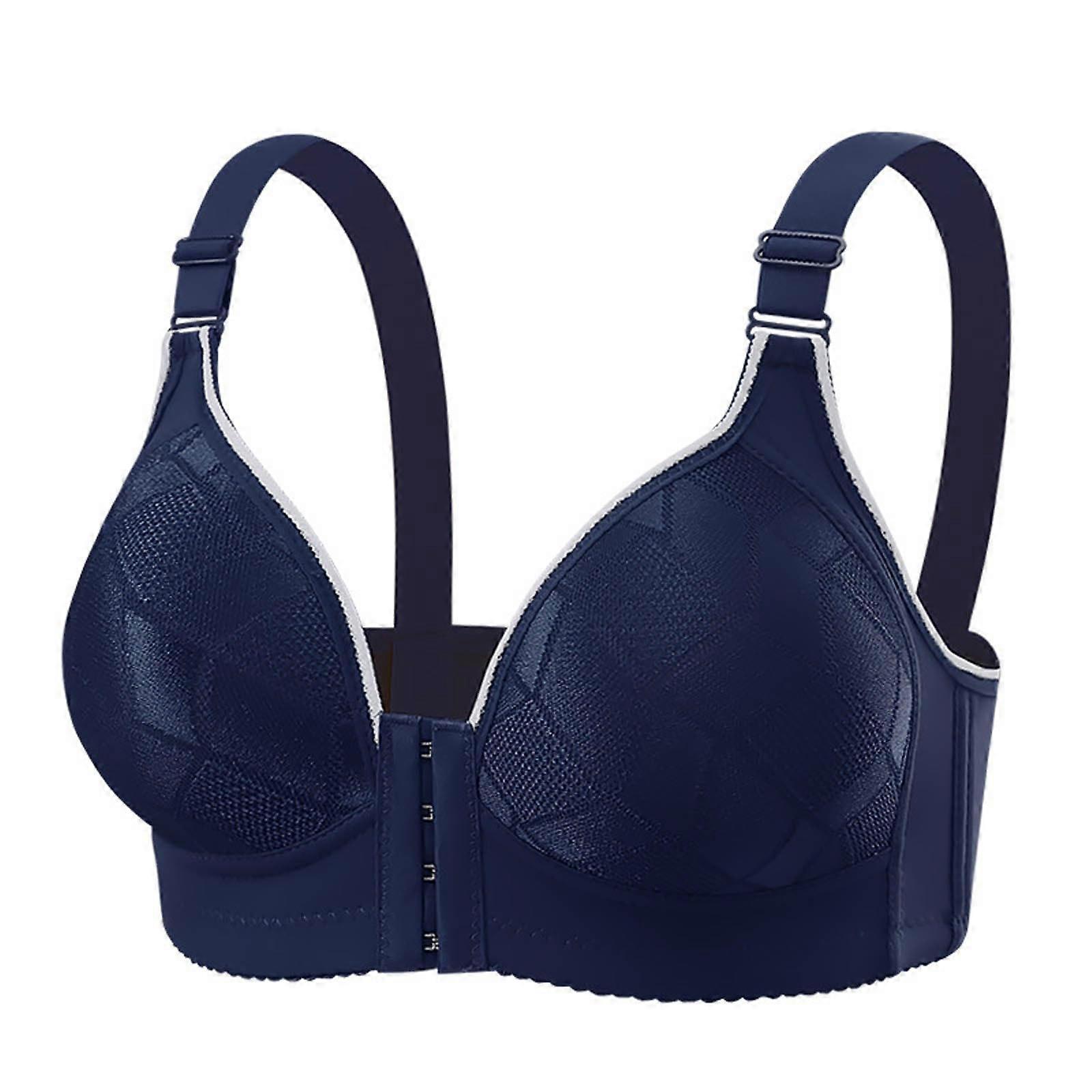 Bra Plus Size Backless Front-Closure Bandeau Bralette Push-Up Posture Support Dark Blue Size 38