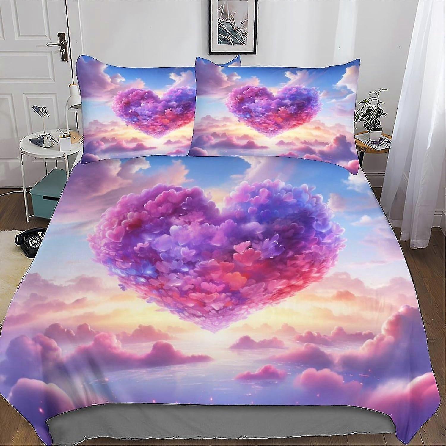 Cloud-Themed 3D Print Bedding Set, with Pillow Cases, Soft Microfiber Duvet Cover Set, Dreamy Sky Quilt Cover with Zipper