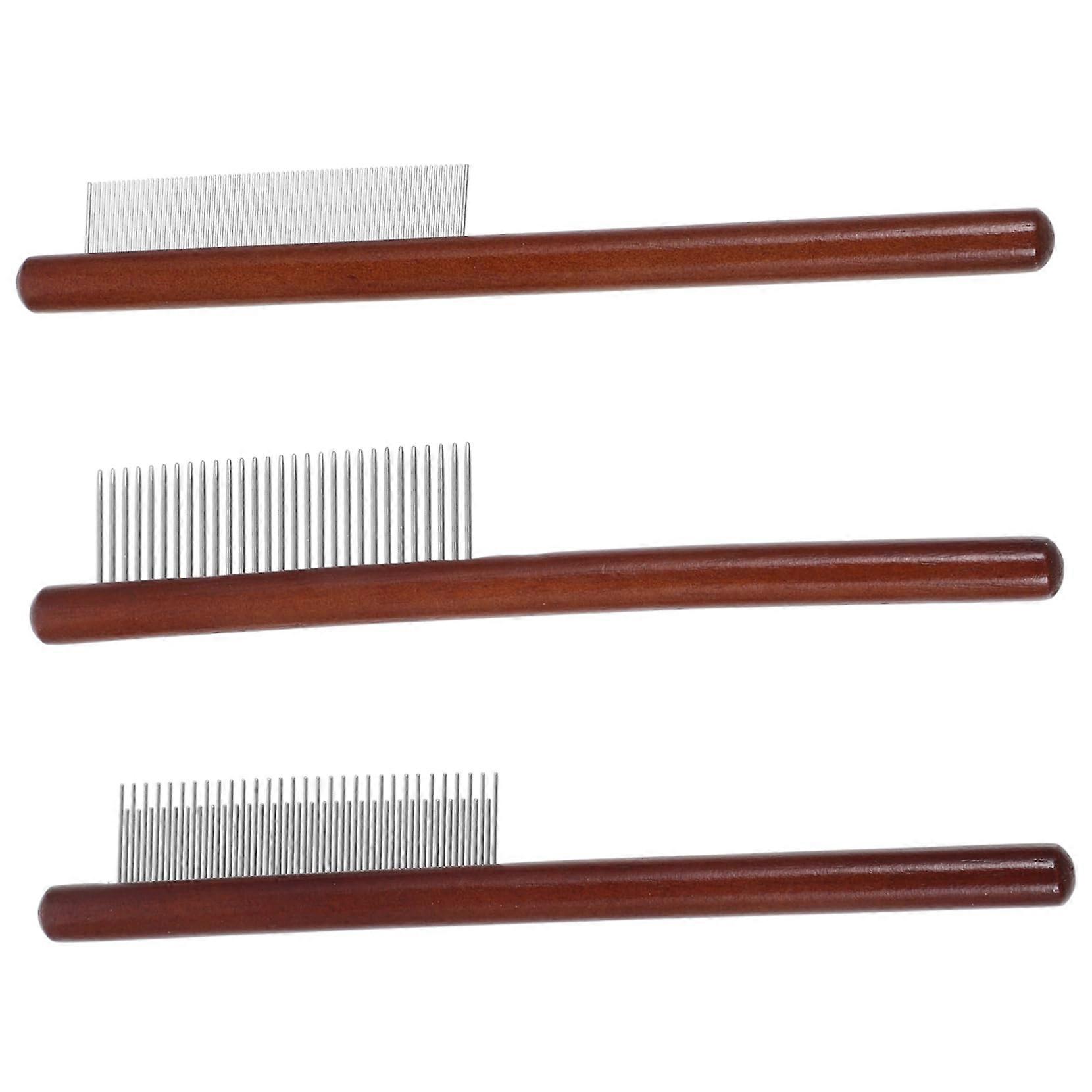 Wooden Pet Grooming Tools Set for Cats - 3 Piece Non-Slip Durable Fur Care and De-Shedding Brush, Skin-Friendly