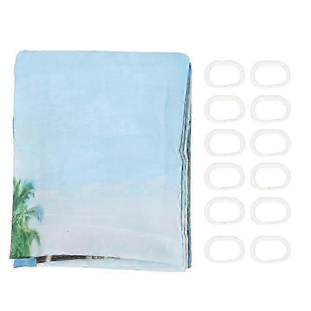 Waterproof Polyester Beach Painting Shower Curtain with Hanging Hooks for Bathroom