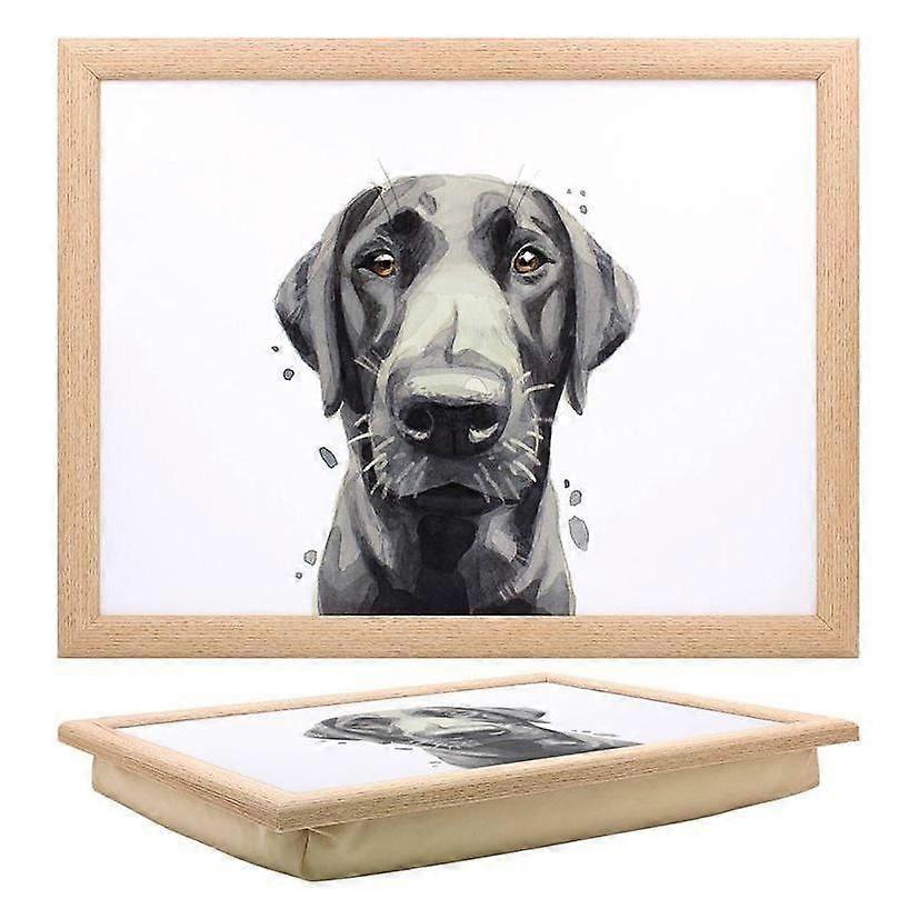 Black Labrador Lap Tray Medium Size Cushioned Wood Surface Indoor Use Portable Coasters Lightweight Sturdy Stylish Tableware Wooden