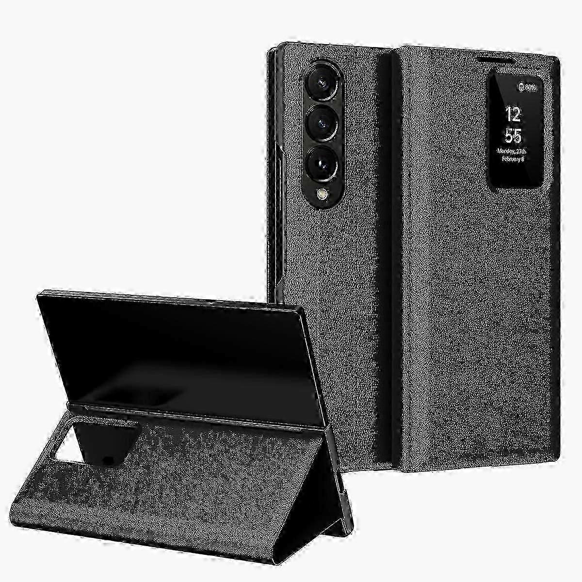 Smart View Window Leather Phone Case With Card Slot RFID Blocking Wallet Cover