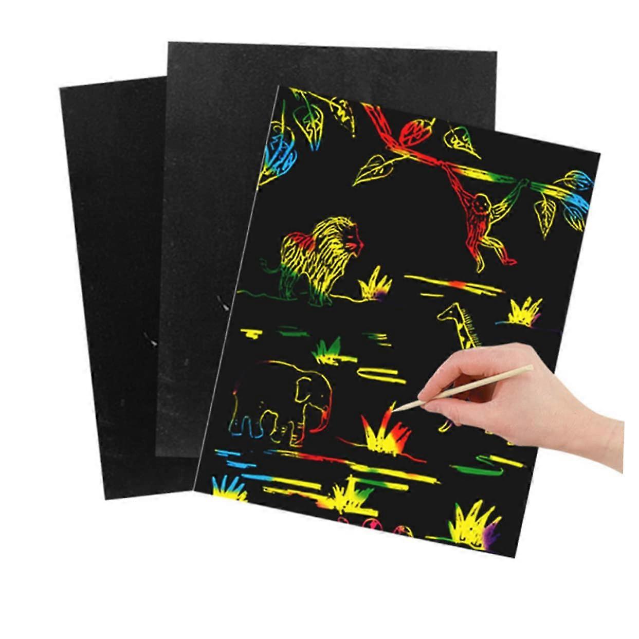 Rainbow Scratch Paper, Drawing Paper, Wooden Stencil, Graffiti, Child