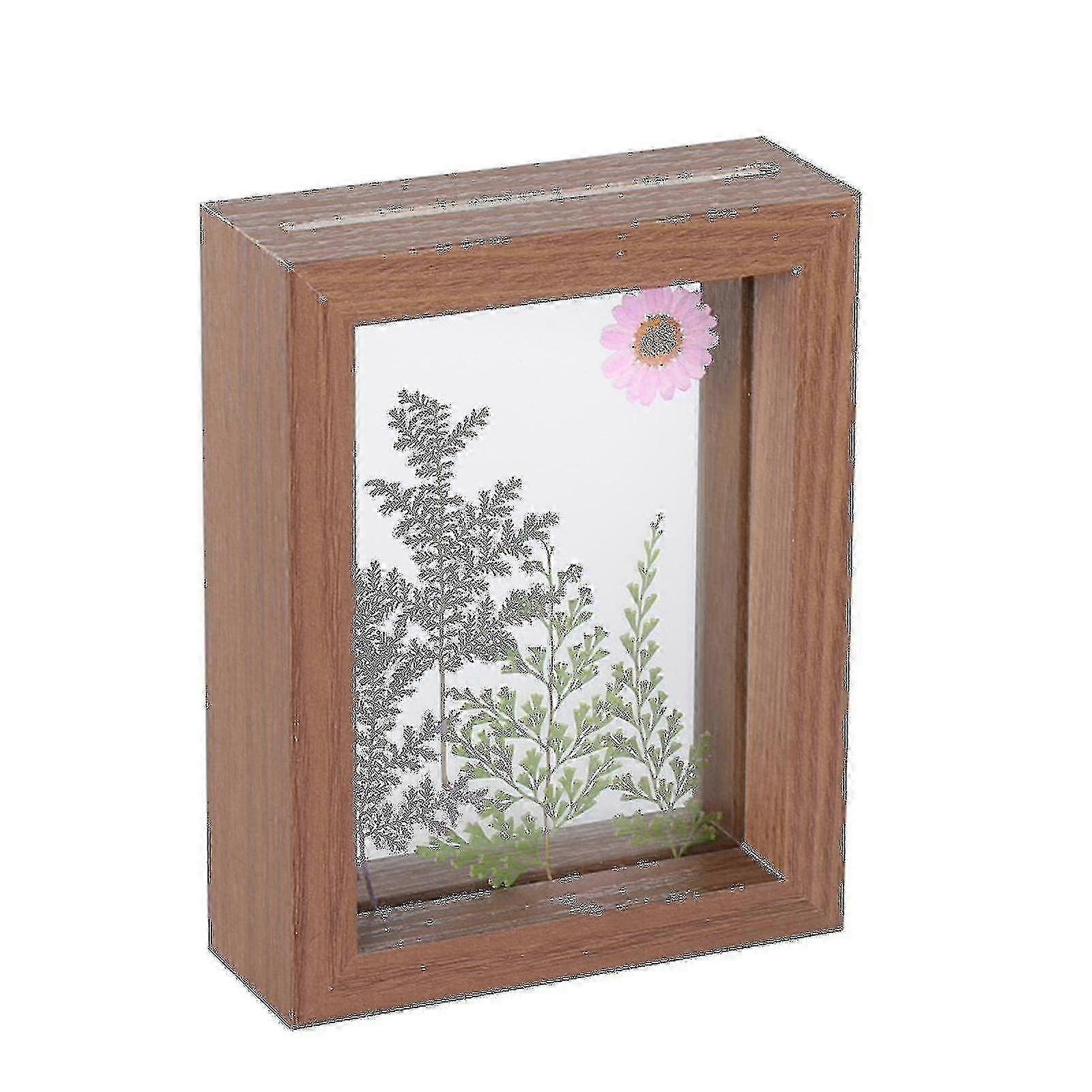 Double Glass Side Floating Photo Frame for Tabletop or Wall, Displays Photo
