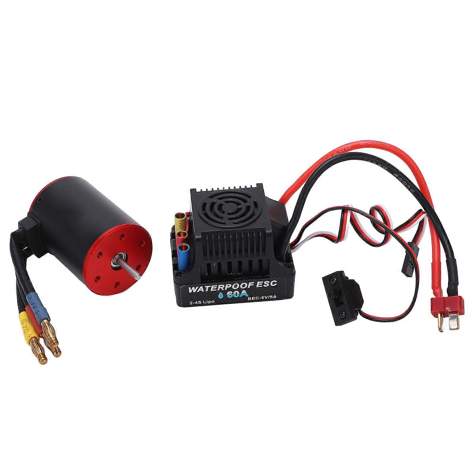 Waterproof Brushless 3650‑3900KV Motor 60A ESC Set with Banana Plug Holder Programming Card for 1/8 1/10 RC Car