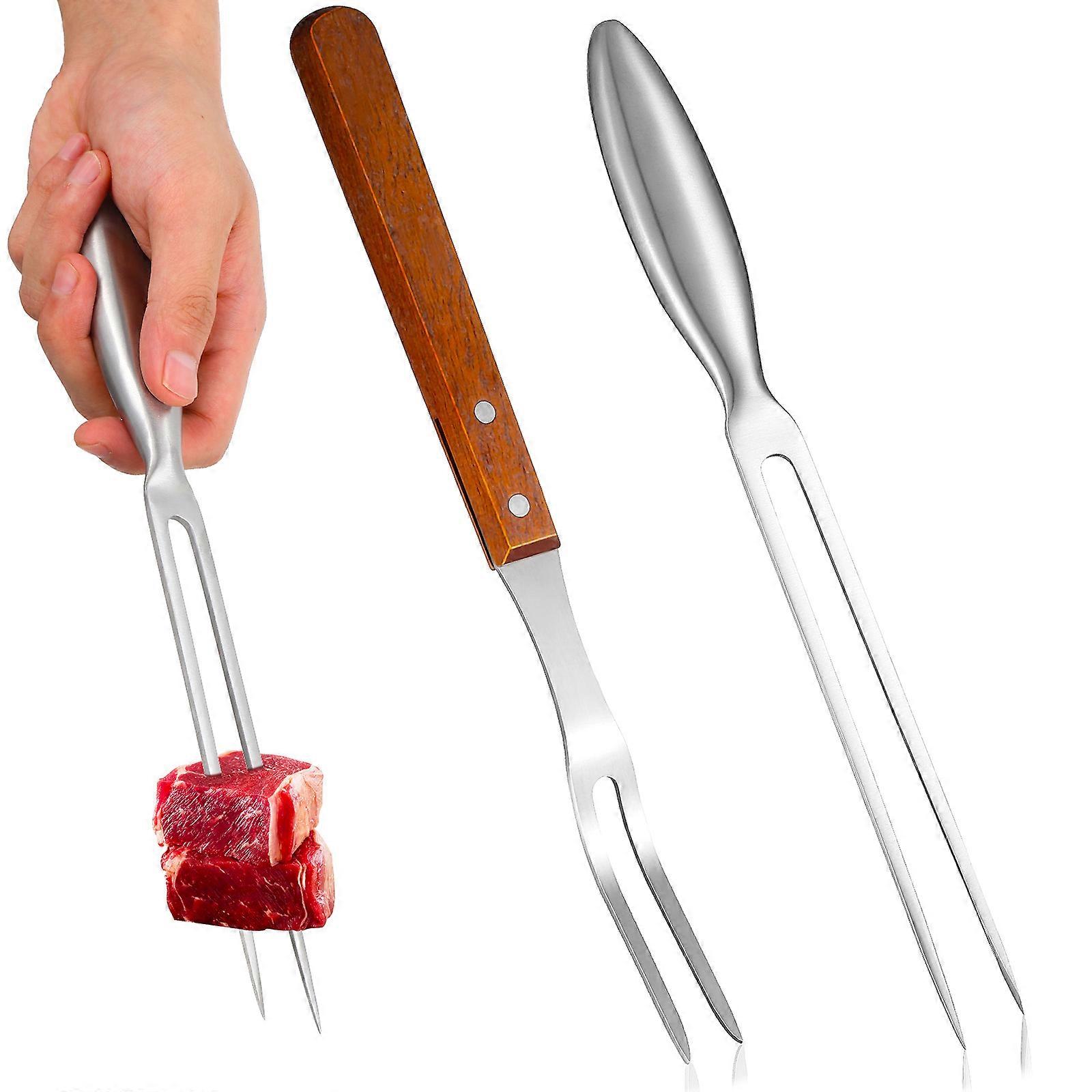 Outdoor BBQ Fork with Wood Handle Grilling Fork for Serving and Transporting Food 2Pcs