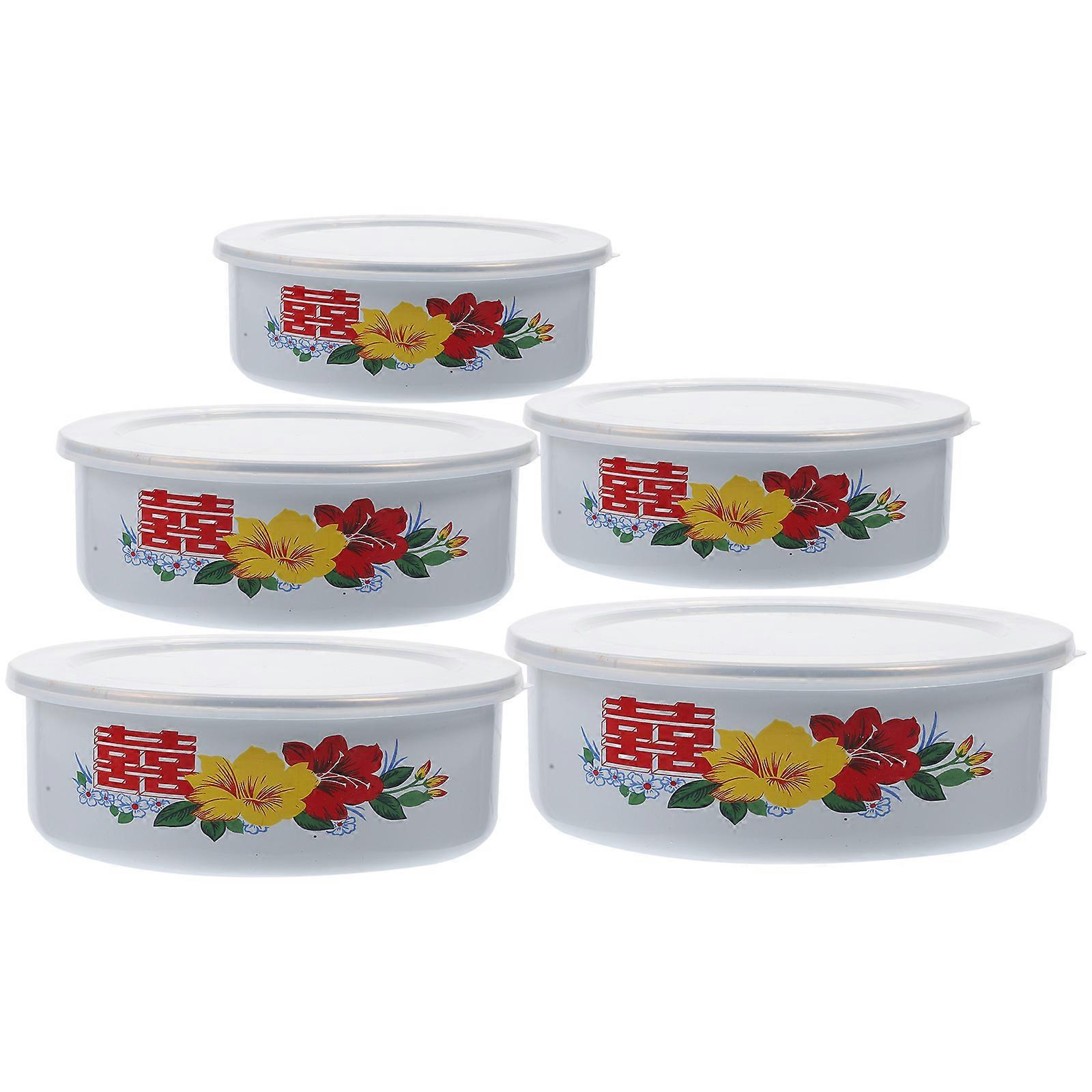 5Pcs Enamelware Salad Bowls Instant Noodle Bowls Stackable Fresh Keeping Serving Bowls