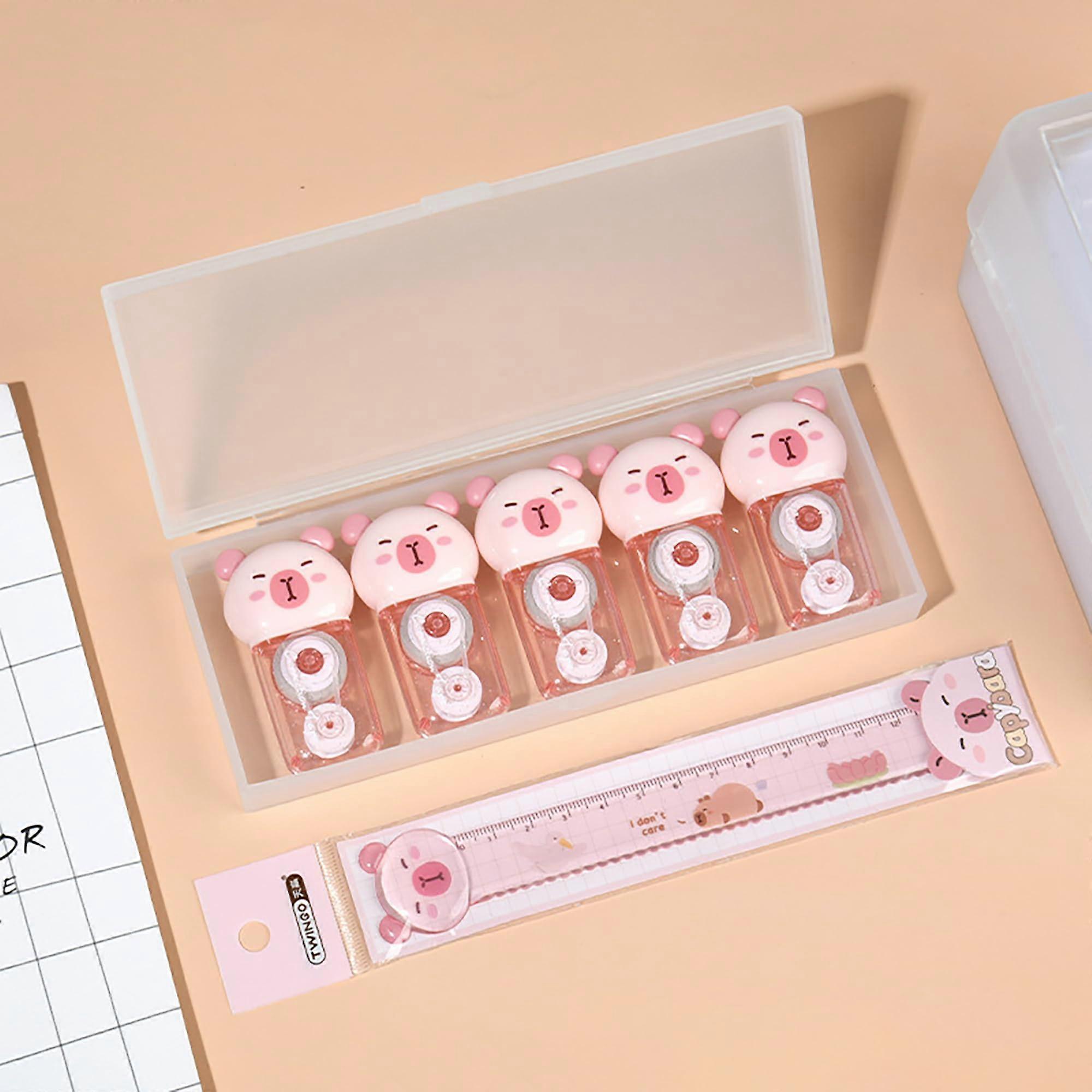 Pack of 6 Mini Cute Pig Correction Rollers, 6 m x 5 mm, Cute Pig Ruler, Correction Tape